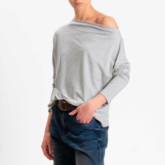 Zeroassoluto-T-shirt CLOE righe in jersey elasticizzato - grigio melange/latte