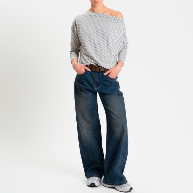 Zeroassoluto-T-shirt CLOE righe in jersey elasticizzato - grigio melange/latte