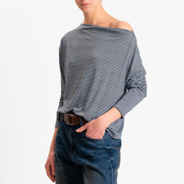 Zeroassoluto-T-shirt CLOE righe in jersey elasticizzato - moro/celeste