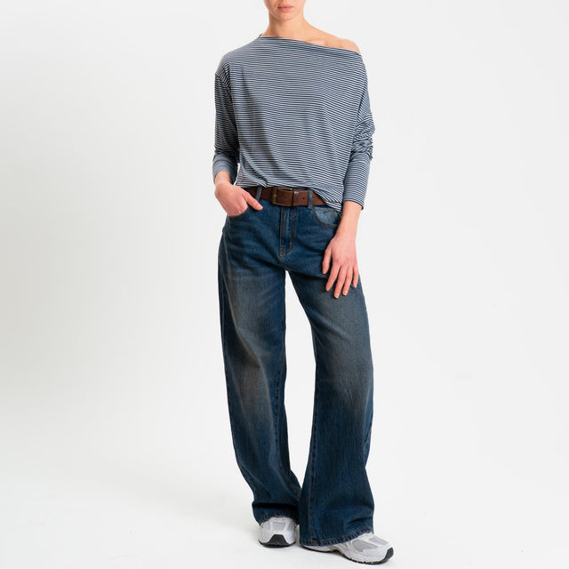 Zeroassoluto-T-shirt CLOE righe in jersey elasticizzato - moro/celeste