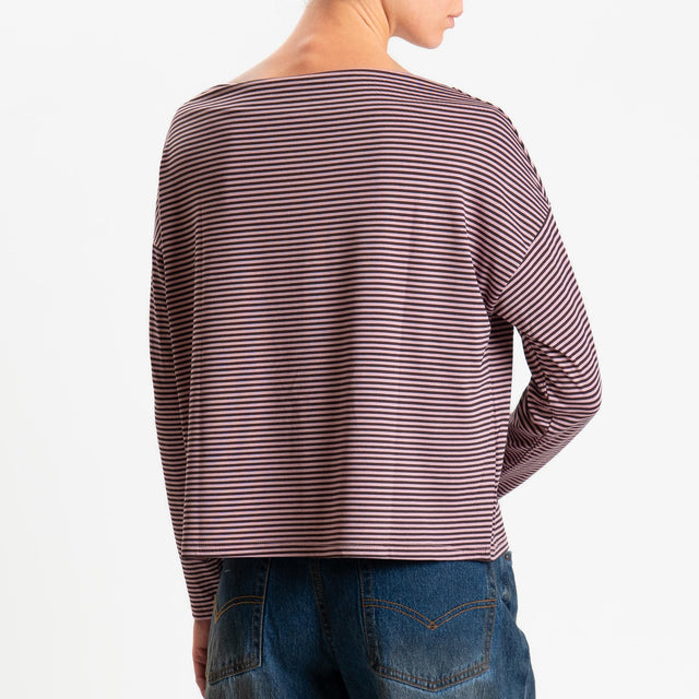 Zeroassoluto-T-shirt CLOE righe in jersey elasticizzato - moro/rosa