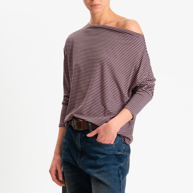 Zeroassoluto-T-shirt CLOE righe in jersey elasticizzato - moro/rosa