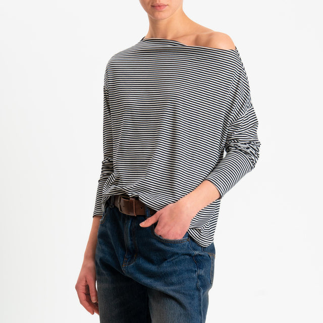 Zeroassoluto-T-shirt CLOE righe in jersey elasticizzato - nero/latte