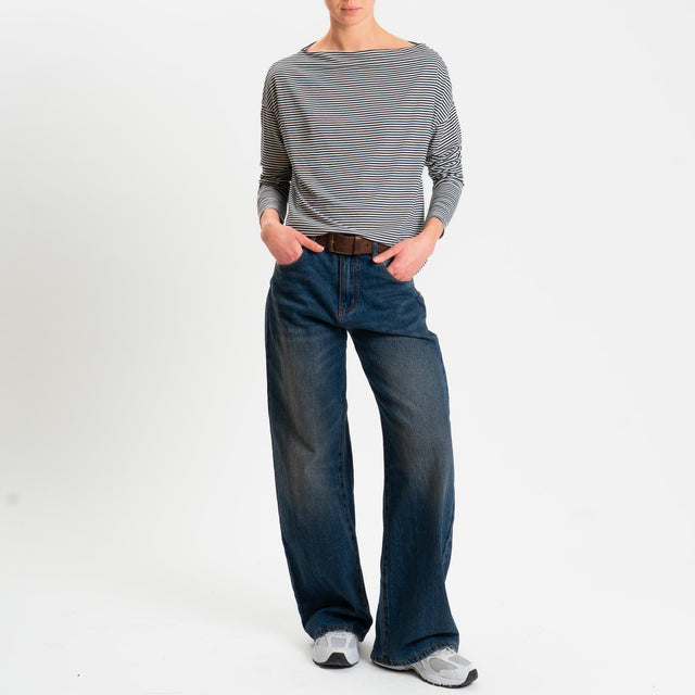 Zeroassoluto-T-shirt CLOE righe in jersey elasticizzato - nero/latte