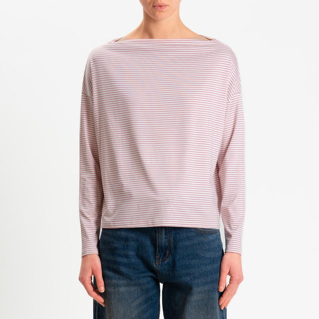 Zeroassoluto-T-shirt CLOE righe in jersey elasticizzato - rosa/latte