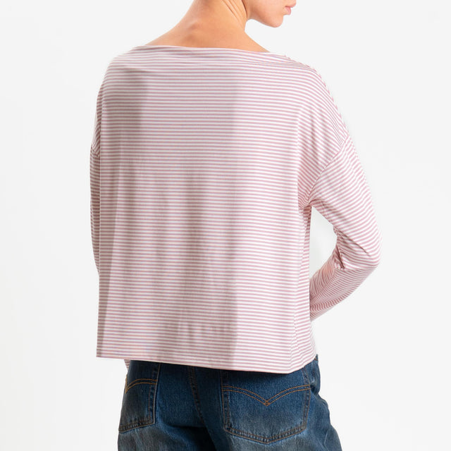 Zeroassoluto-T-shirt CLOE righe in jersey elasticizzato - rosa/latte