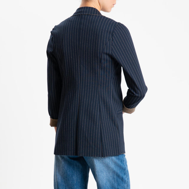 Zeroassoluto-Giacca JIN elasticizzata - gessato blu/sand