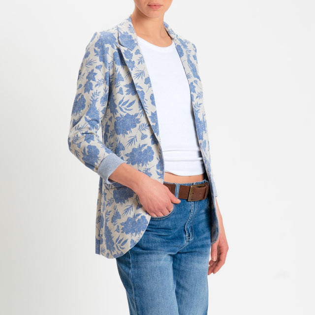 Zeroassoluto-Giacca JIN elasticizzata - floreale lurex burro/jeans/argento