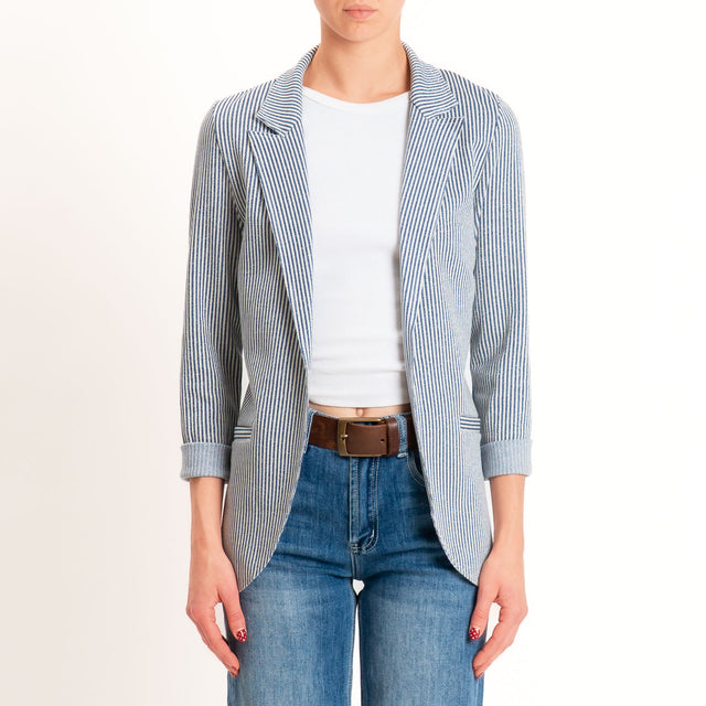 Zeroassoluto-Giacca JIN elasticizzata - gessato lurex latte/jeans