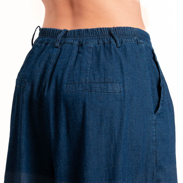 Zeroassoluto-Pantalone LANY palazzo chambray leggero elasticizzato - denim blu