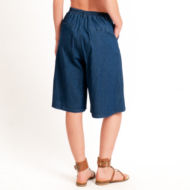 Zeroassoluto-Bermuda LARA chambray elastico dietro - denim blu