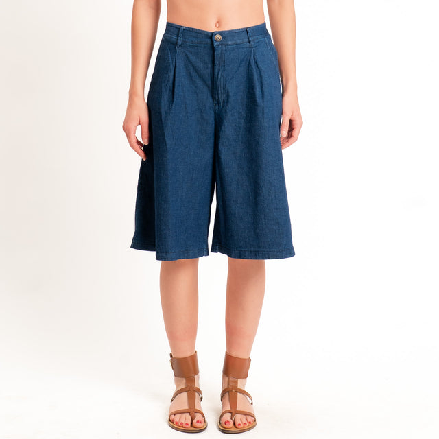 Zeroassoluto-Bermuda LARA chambray elastico dietro - denim blu