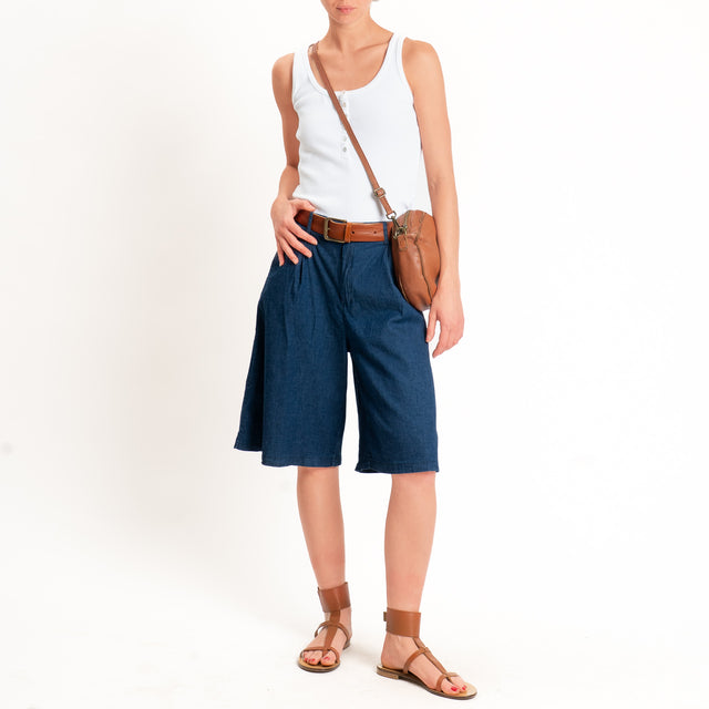 Zeroassoluto-Bermuda LARA chambray elastico dietro - denim blu