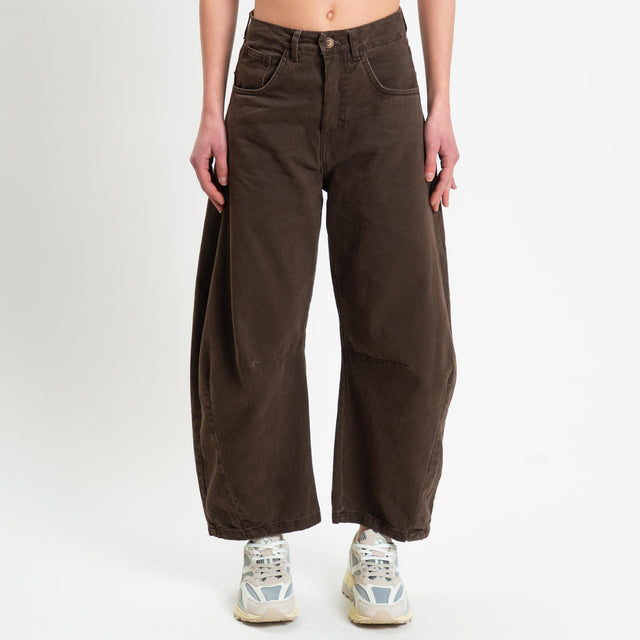 Zeroassoluto-Pantalone LENNY barrel cotone acid washed - choco