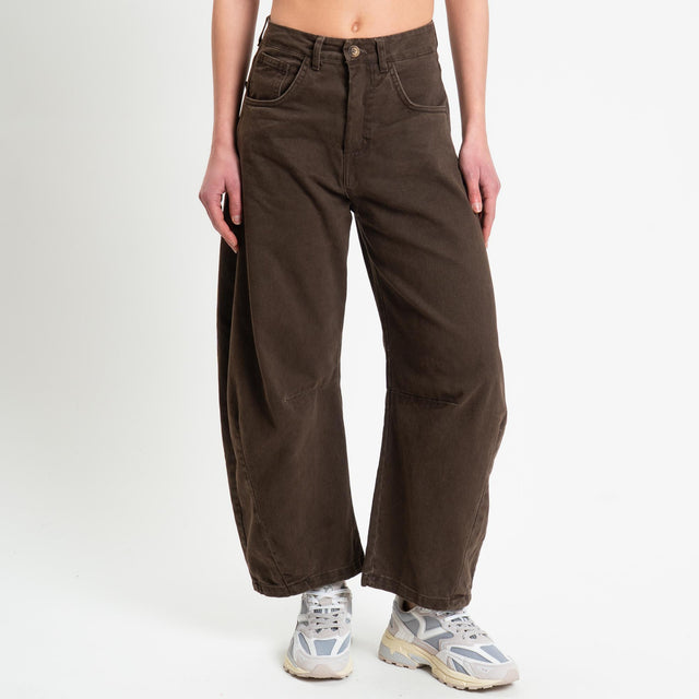 Zeroassoluto-Pantalone LENNY barrel cotone acid washed - choco