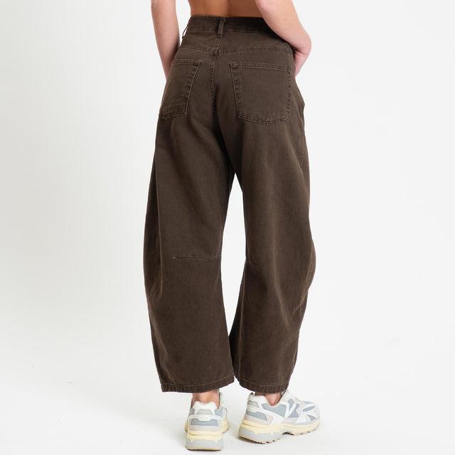 Zeroassoluto-Pantalone LENNY barrel cotone acid washed - choco