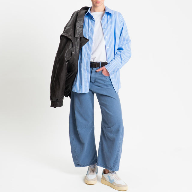 Zeroassoluto-Pantalone LENNY barrel cotone acid washed - indaco