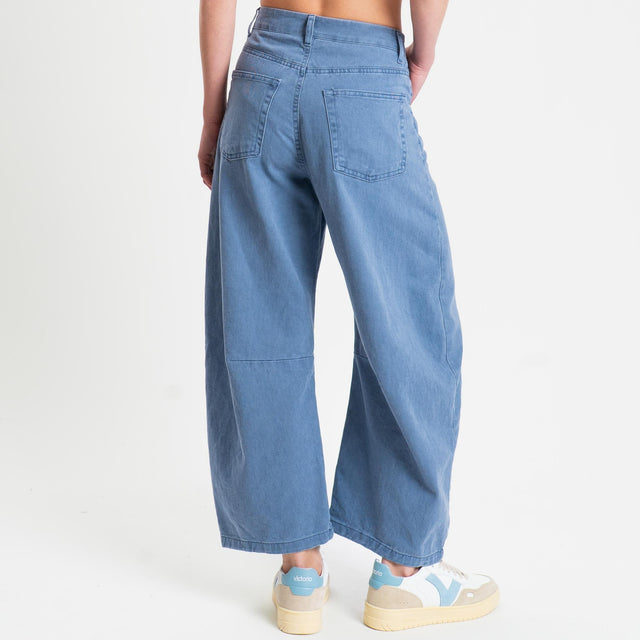 Zeroassoluto-Pantalone LENNY barrel cotone acid washed - indaco