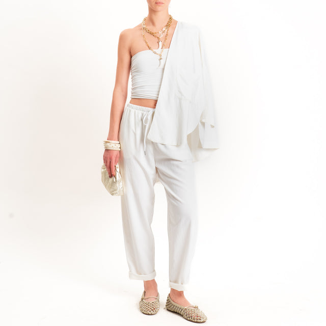Zeroassoluto-Pantalone LERRY misto lino con coulisse - burro