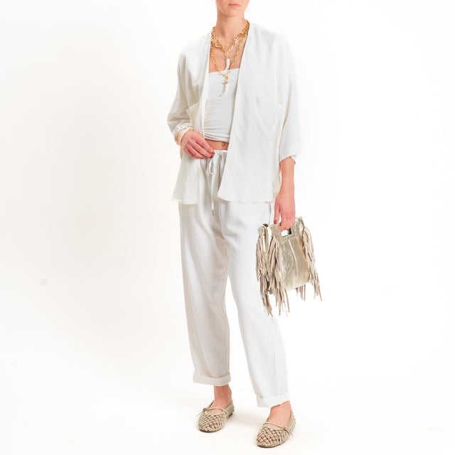 Zeroassoluto-Pantalone LERRY misto lino con coulisse - burro