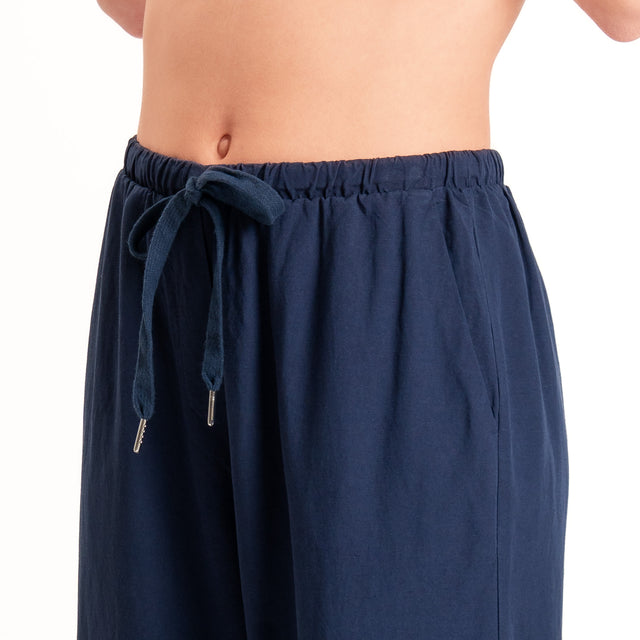 Zeroassoluto-Pantalone LERRY misto lino con coulisse - blu