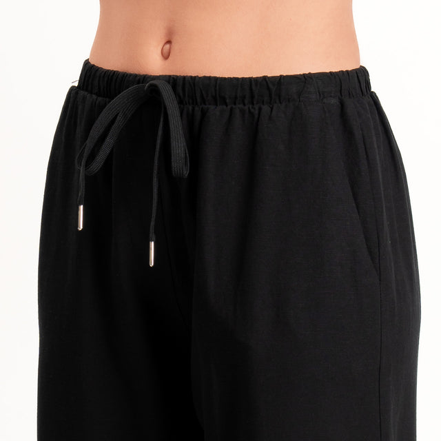 Zeroassoluto-Pantalone LERRY misto lino con coulisse - nero