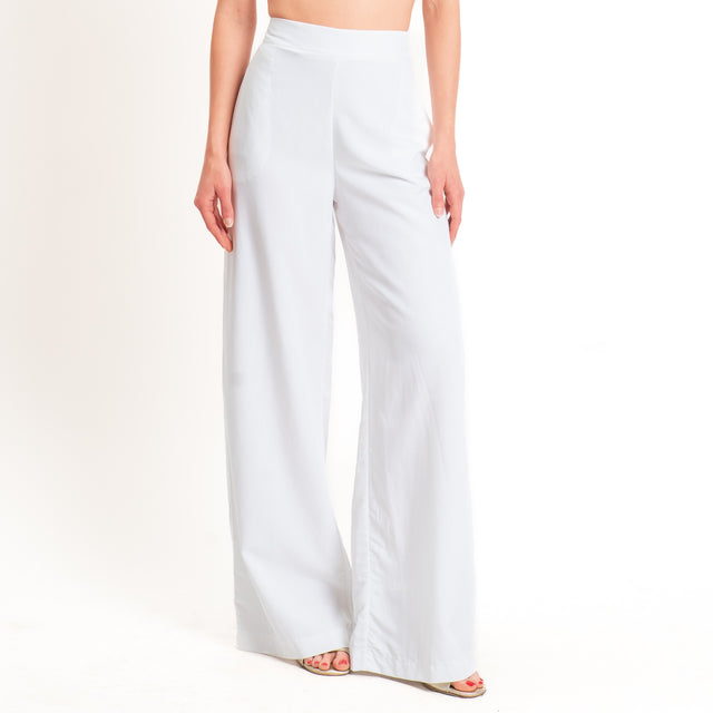 Zeroassoluto-Pantalone LESLEY misto lino wide leg - bianco