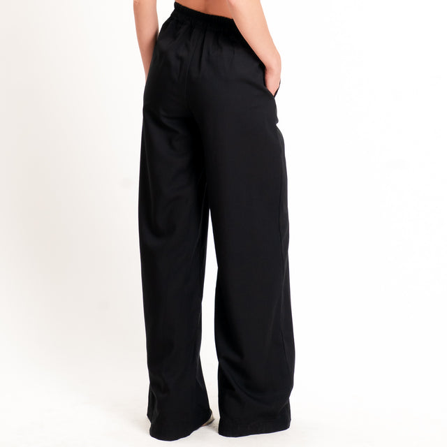 Zeroassoluto-Pantalone LESLEY misto lino wide leg - nero