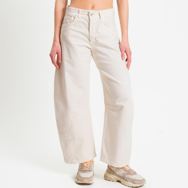 Zeroassoluto-Pantalone LIBY barrel drill cotone - burro