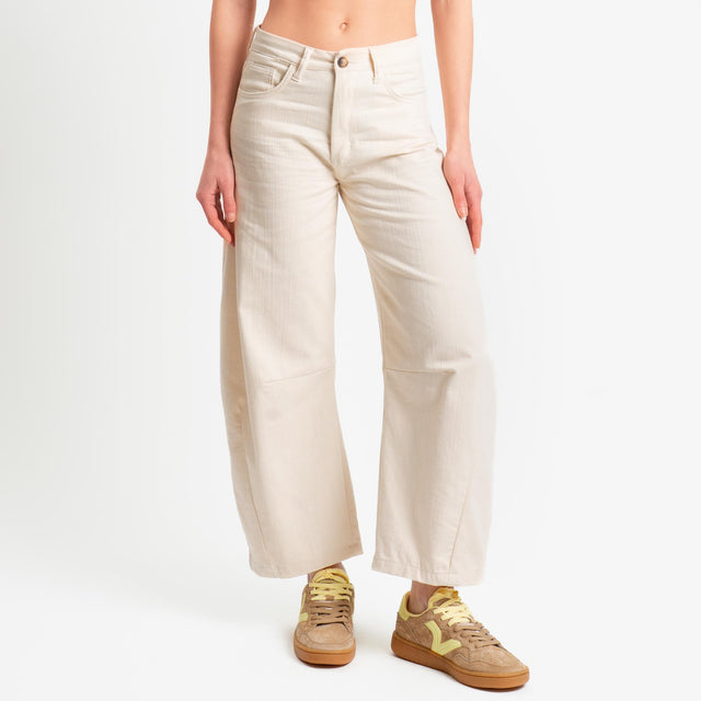 Zeroassoluto-Pantalone LIBY barrel chambray elasticizzato - burro