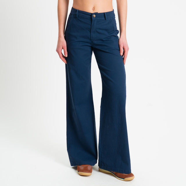 Zeroassoluto-Pantalone LILLY palazzo cotone elasticizzato - blu
