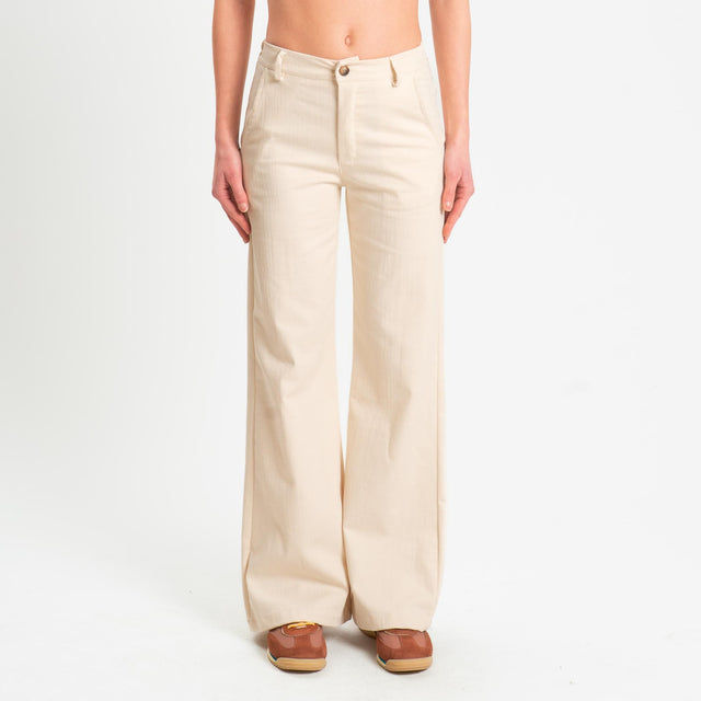 Zeroassoluto-Pantalone LILLY palazzo chambray elasticizzato - burro