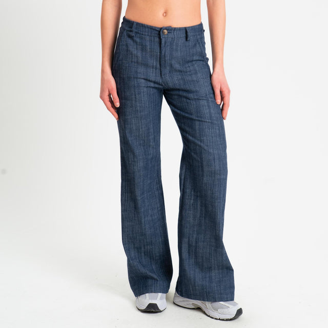 Zeroassoluto-Pantalone LILLY palazzo chambray elasticizzato - denim blu