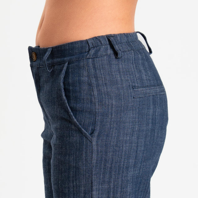 Zeroassoluto-Pantalone LILLY palazzo chambray elasticizzato - denim blu