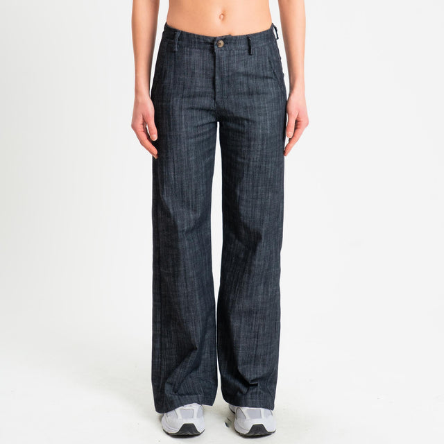 Zeroassoluto-Pantalone LILLY palazzo chambray elasticizzato - denim nero