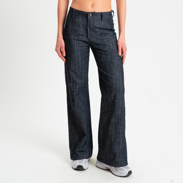 Zeroassoluto-Pantalone LILLY palazzo chambray elasticizzato - denim nero