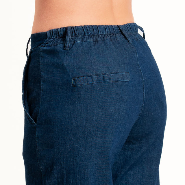 Zeroassoluto-Pantalone LILLY palazzo chambray leggero elasticizzato - denim blu