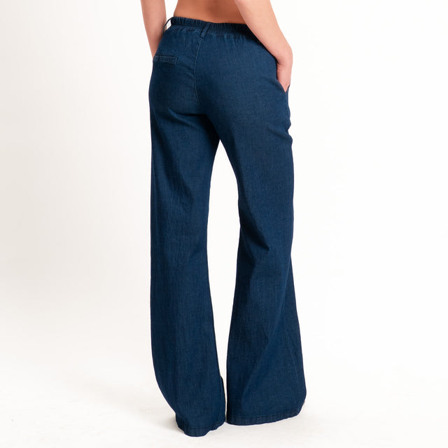Zeroassoluto-Pantalone LILLY palazzo chambray leggero elasticizzato - denim blu