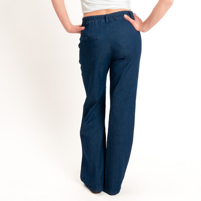 Zeroassoluto-Pantalone LILLY palazzo chambray leggero elasticizzato - denim blu