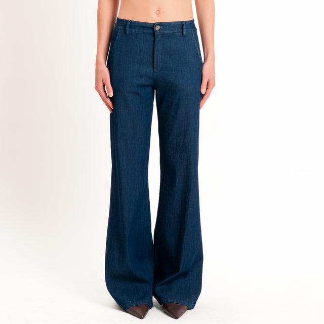 Zeroassoluto-Pantalone LILLY palazzo chambray leggero elasticizzato - denim blu