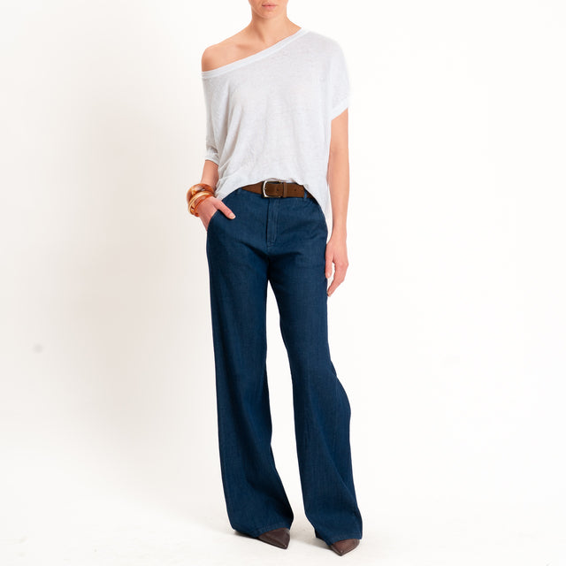 Zeroassoluto-Pantalone LILLY palazzo chambray leggero elasticizzato - denim blu