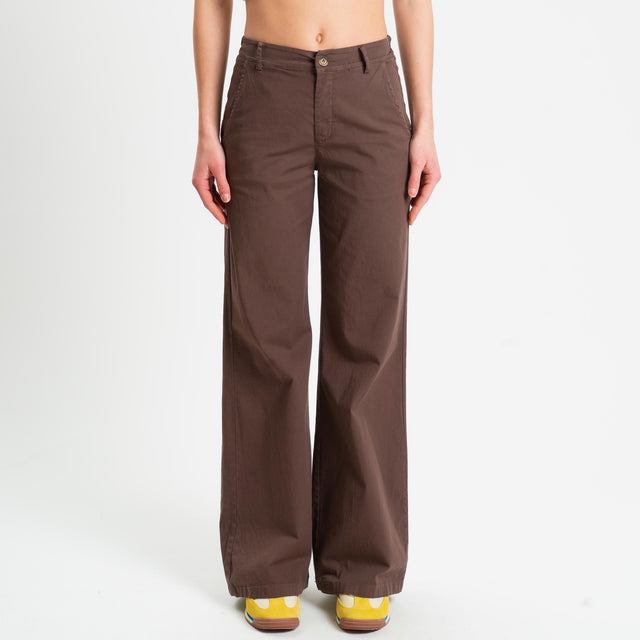 Zeroassoluto-Pantalone LILLY palazzo cotone elasticizzato - choco
