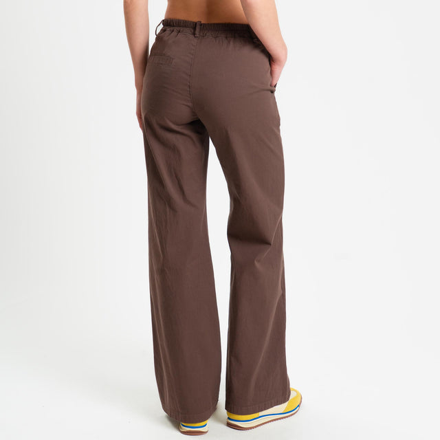 Zeroassoluto-Pantalone LILLY palazzo cotone elasticizzato - choco