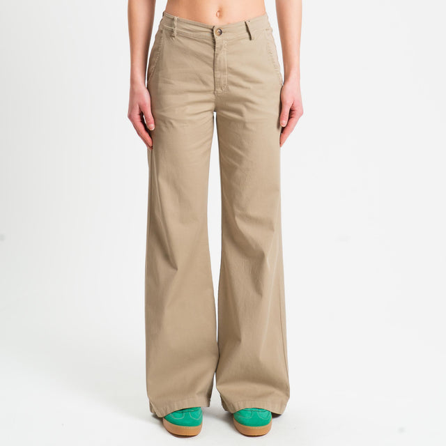 Zeroassoluto-Pantalone LILLY palazzo cotone elasticizzato - coloniale