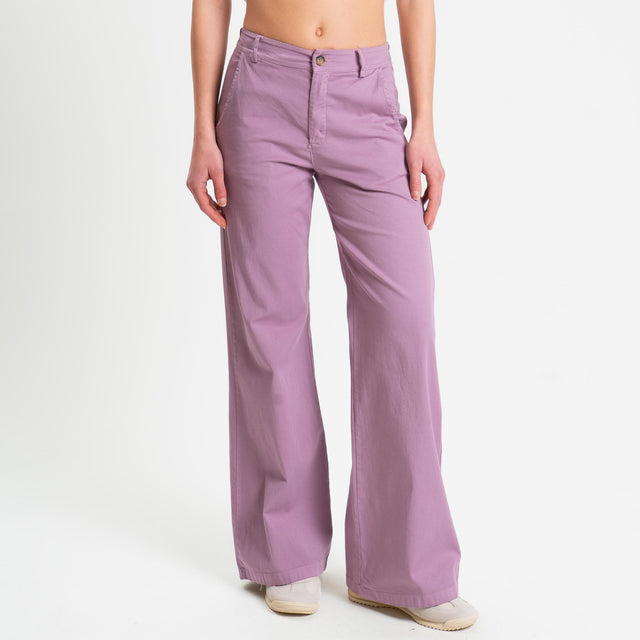 Zeroassoluto-Pantalone LILLY palazzo cotone elasticizzato - mauve