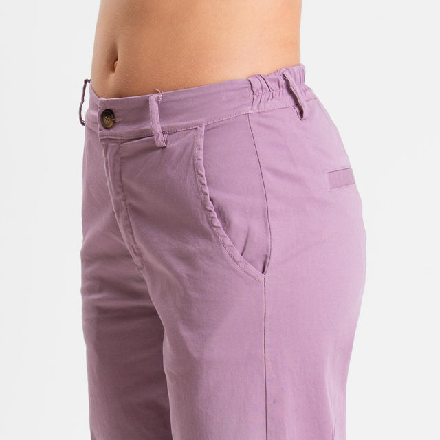 Zeroassoluto-Pantalone LILLY palazzo cotone elasticizzato - mauve