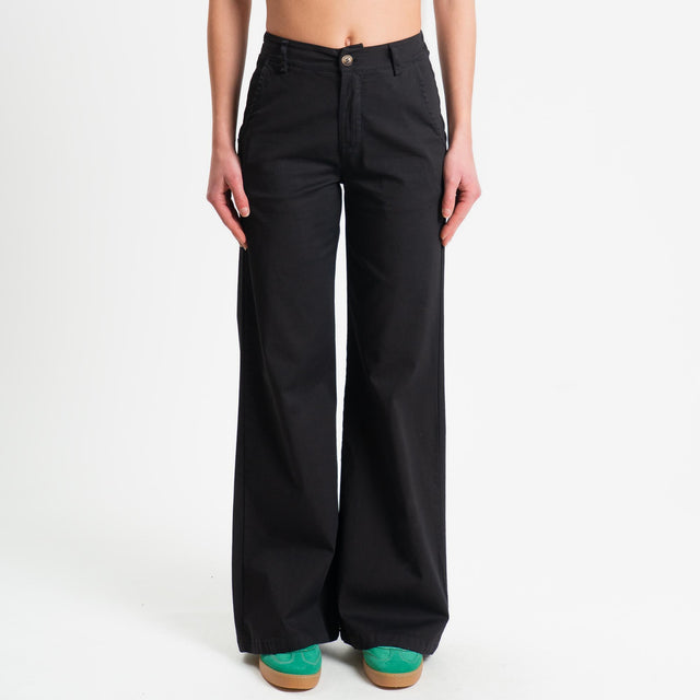 Zeroassoluto-Pantalone LILLY palazzo cotone elasticizzato - nero