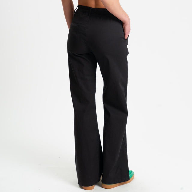 Zeroassoluto-Pantalone LILLY palazzo cotone elasticizzato - nero