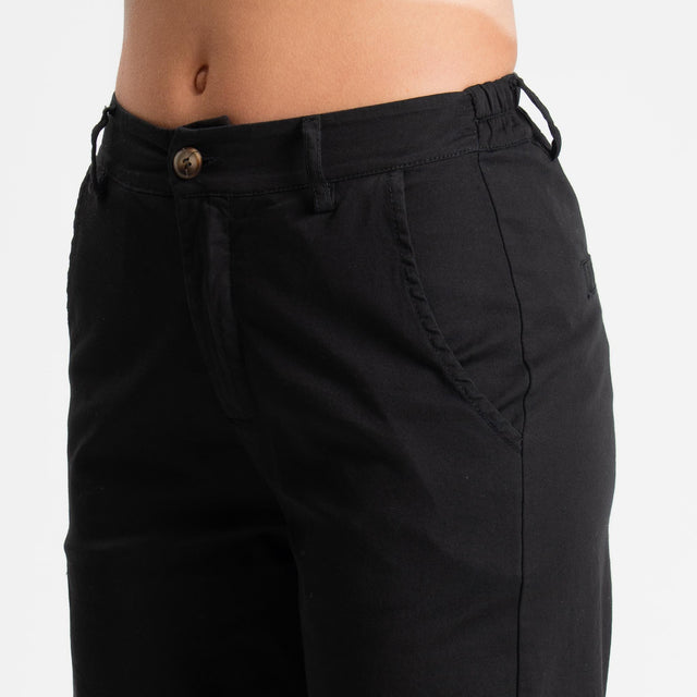 Zeroassoluto-Pantalone LILLY palazzo cotone elasticizzato - nero