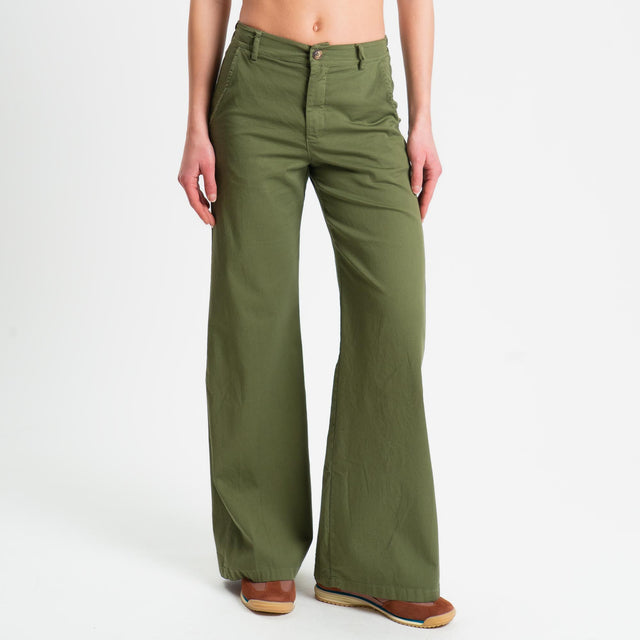 Zeroassoluto-Pantalone LILLY palazzo cotone elasticizzato - olive